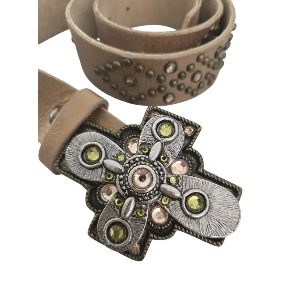 Vintage Leatherock studded belt with cross buckle.